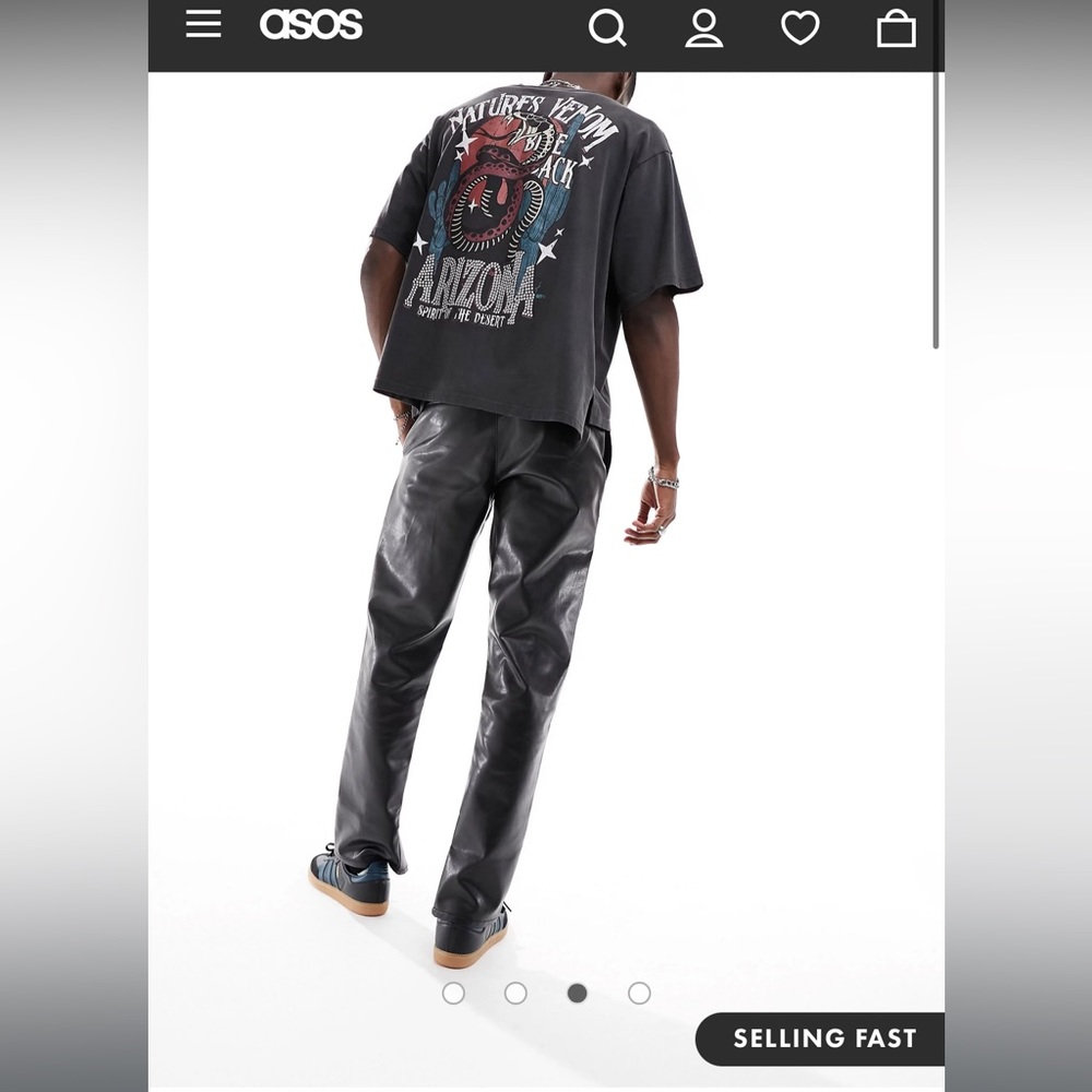 ASOS DESIGN slim pants in leather look with front lace up detail in black